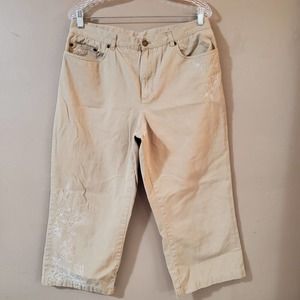 Jones New York Womens Capri Pants Size 14 Beige Floral Embroidered Straight Leg